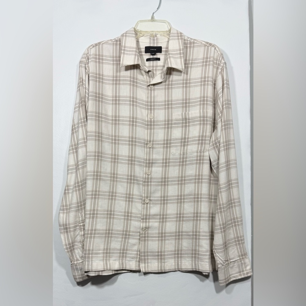 Vince Men's Beige Plaid Shirt Size XL